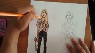 'Fashion Illustration: How to draw cheetah print t-shirt and black pants'