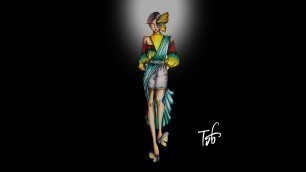 'SIMPLE DRAWING OF FASHION SKETCHING-COSTUME DESIGNING AND COLORING SPEED ART 2020'