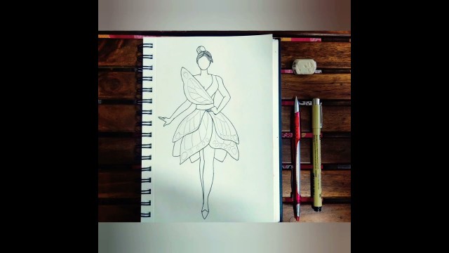 'How to draw dresses/fashion/fashion sketch/pen sketch/colour pencil sketch'