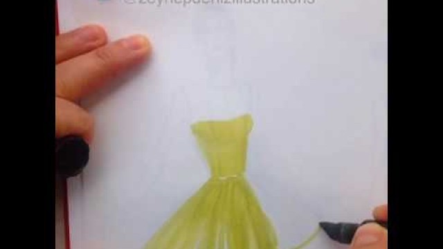 'Fashion sketch tutorial by ZEYNEP DENIZ-Strapless dress/tulle/rendering/fast'