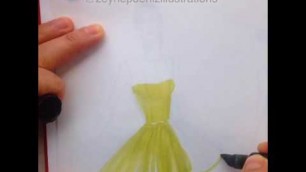 'Fashion sketch tutorial by ZEYNEP DENIZ-Strapless dress/tulle/rendering/fast'