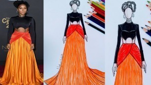 'Janelle Monae NAACP2020 Dress Illustration || Fashion illustration For Beginners Step by step'