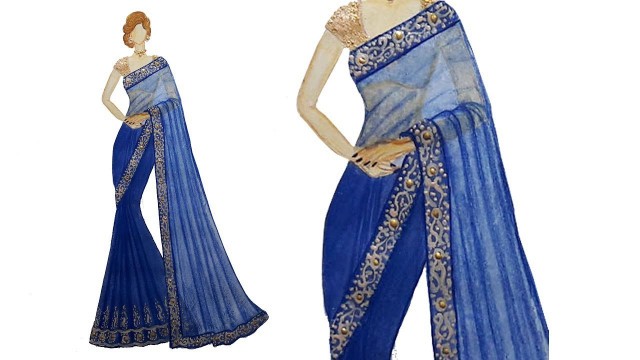 'Fashion illustration: Saree design'