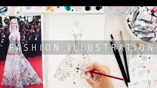 'Painting in Watercolor : Fashion Illustration tutorial of Dior Couture by artist Kerrie Hess.'