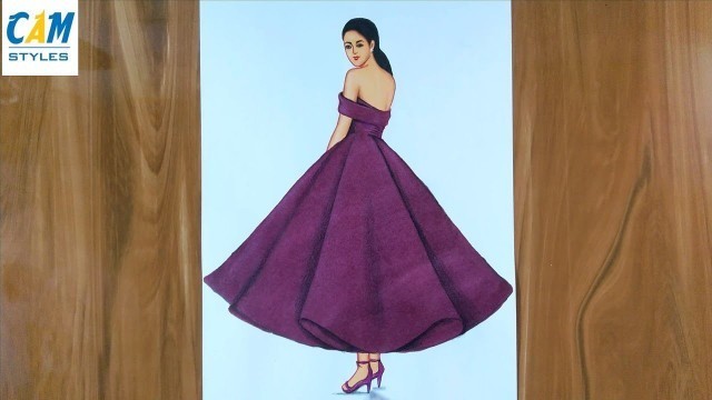 'Fashion illustration Drawing | Drawing dark purple dress'