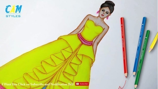 'Fashion Illustration | Drawing Dress Using Color Pencil For beginners'