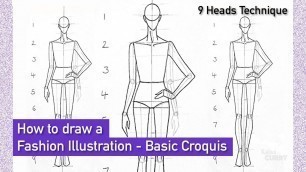 'How to draw a Fashion Illustration | Step by step | Basic Croquis in front Pose | 9 Heads'