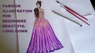 'Fashion Illustration Painting for Beginners (Easy version) - Glitter Dress Drawing'