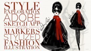 'Style Exploration Adobe Sketch App Digital Markers Stylized 60s Mod Fashion Illustration'