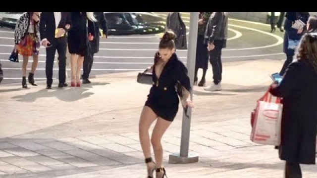 'Barbara Palvin takes a stumble after the Versace Fashion Show in Milan'