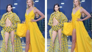 'Karlie Kloss is unmissable as she wears a bright yellow dress'