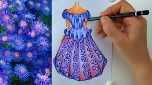 'Sketch Drawing Purple Dress - Speed Drawing'