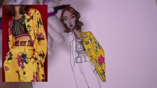 'HOW TO DRAW FLORAL PRINT ON SILK SUIT. Etro | Fashion Illustration Tutorial'