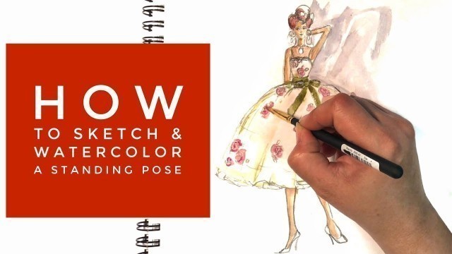 'How to Draw & Paint Fashion illustration for Beginners Watercolor Standing Pose Gown'