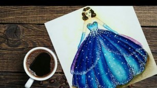 'Fashion Illustration Drawing|  figure Sketch| Barbie Dress| Cinderella Gown'