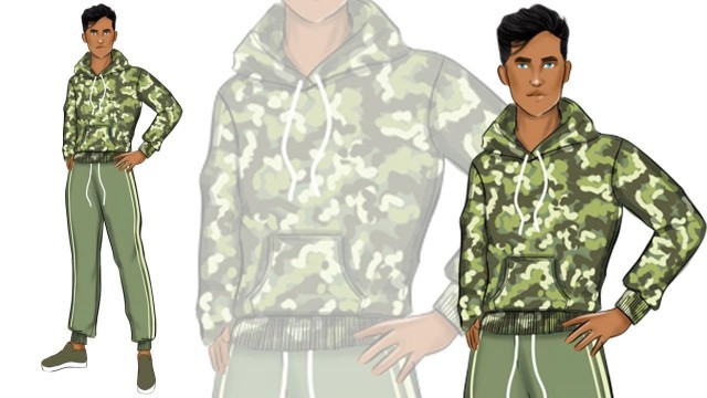 'Fashion Illustration : How to draw camouflage hoodie set For men (digital Fashion)'