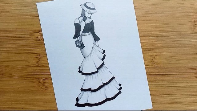 'How to draw a Girl with Beautiful Dress || Fashion Girl || Pencil Sketch Step by step'