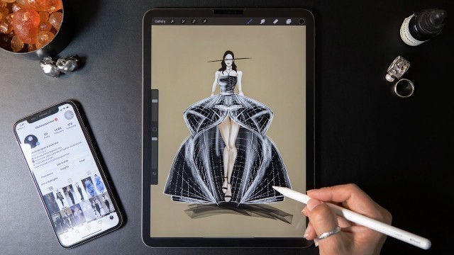 'Procreate Digital Fashion illustration tutorial: Symmetrical Dress on iPad Pro'