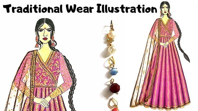 'How To Draw Beautiful Traditional Wear || For Beginners || Fashion Illustration'