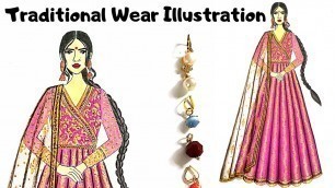 'How To Draw Beautiful Traditional Wear || For Beginners || Fashion Illustration'