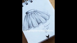 'Fashion sketch tutorial by ZEYNEP DENIZ-gathered tulle skirt/pencil sketch'