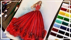 'How to Paint Fashion Illustration Princess Red Chiffon Dress - For Beginners'