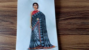 'Fashion illustration#8 Learn to illustrate a saree | Indian wear'