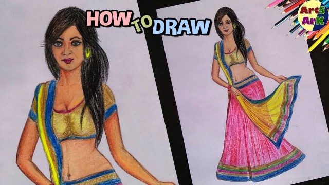 'Fashion Illustration | Lehenga Girl Drawing | Cute Lady full figure drawing with nice dress'