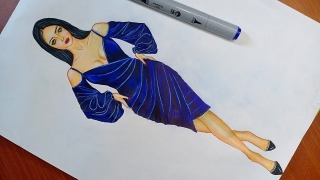 'How to draw Velvet | illustrate Velvet Dress | fashion illustration'