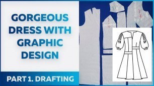'Graphic dress with asymmetric inserts designed by Irina Paukshte. Part 1. Drafting'