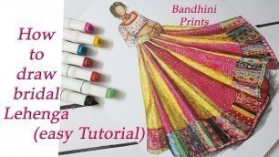 'how to draw bridal lehenga/ Fashion Illustration tutorial/ Bandhinii Prints/SABA the Fashioist'