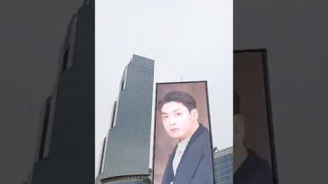 'BTS for the Louis Vuitton fashion show is already on the billboards in Seoul!!'