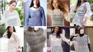 '3d patchwork Crochet see through Blouse patterns designes // Crochet fancy dress for business ladies'