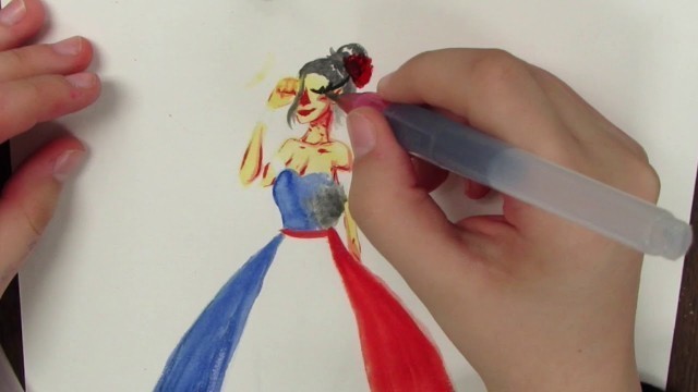 'CAMS: Haylie\'s French Fashion Design painted with Twinkling H2O watercolors'