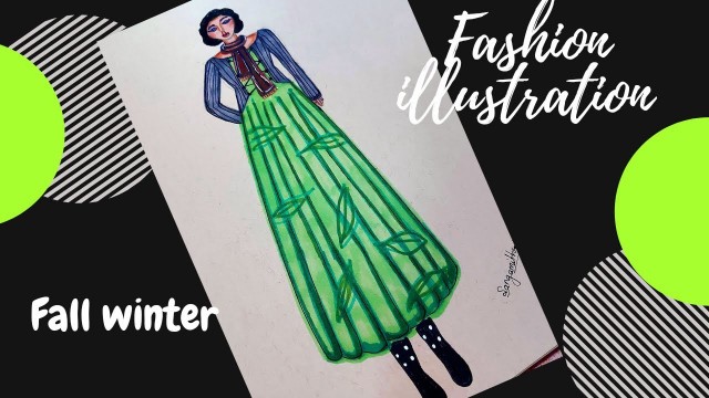 'How to draw a fashion illustration | winter dress drawing |Fall winter collection | Sangamithra M.R.'