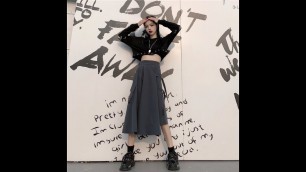 '2020 Spring Pockets Harajuku Asymmetry Skirts Women High Waist Gothic Punk Style Skirt Fashion'