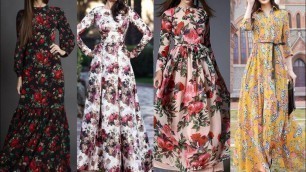 'New arrival french women fashion trend floral print vintage boohoo style silk satin long Maxi dress'