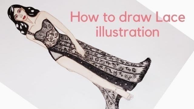 'How to draw lace Fashion Illustration | Lace fabric rendering | Swathi Art Studio'