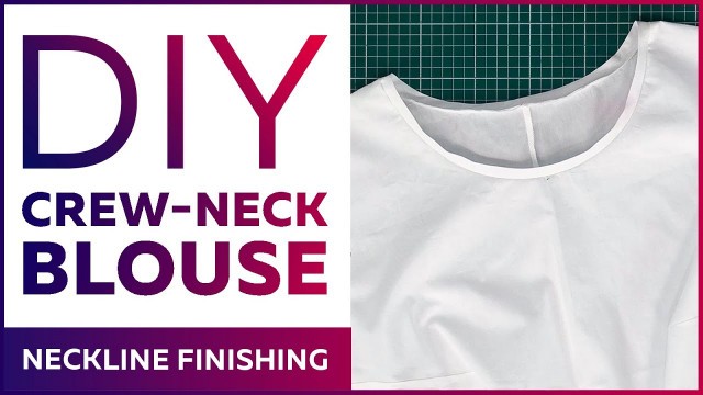 'T-shirt style crew-neck cotton blouse. Part 3. Neckline finishing, Tutorial.'