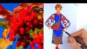 'How to Draw a Chic Ukrainian Folk Costume “Blue Cornflower”- Fashion Design'